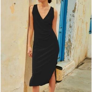 Nation LTD Melrose Dress Jet Black Faux Wrap Sleeveless Midi Size XS